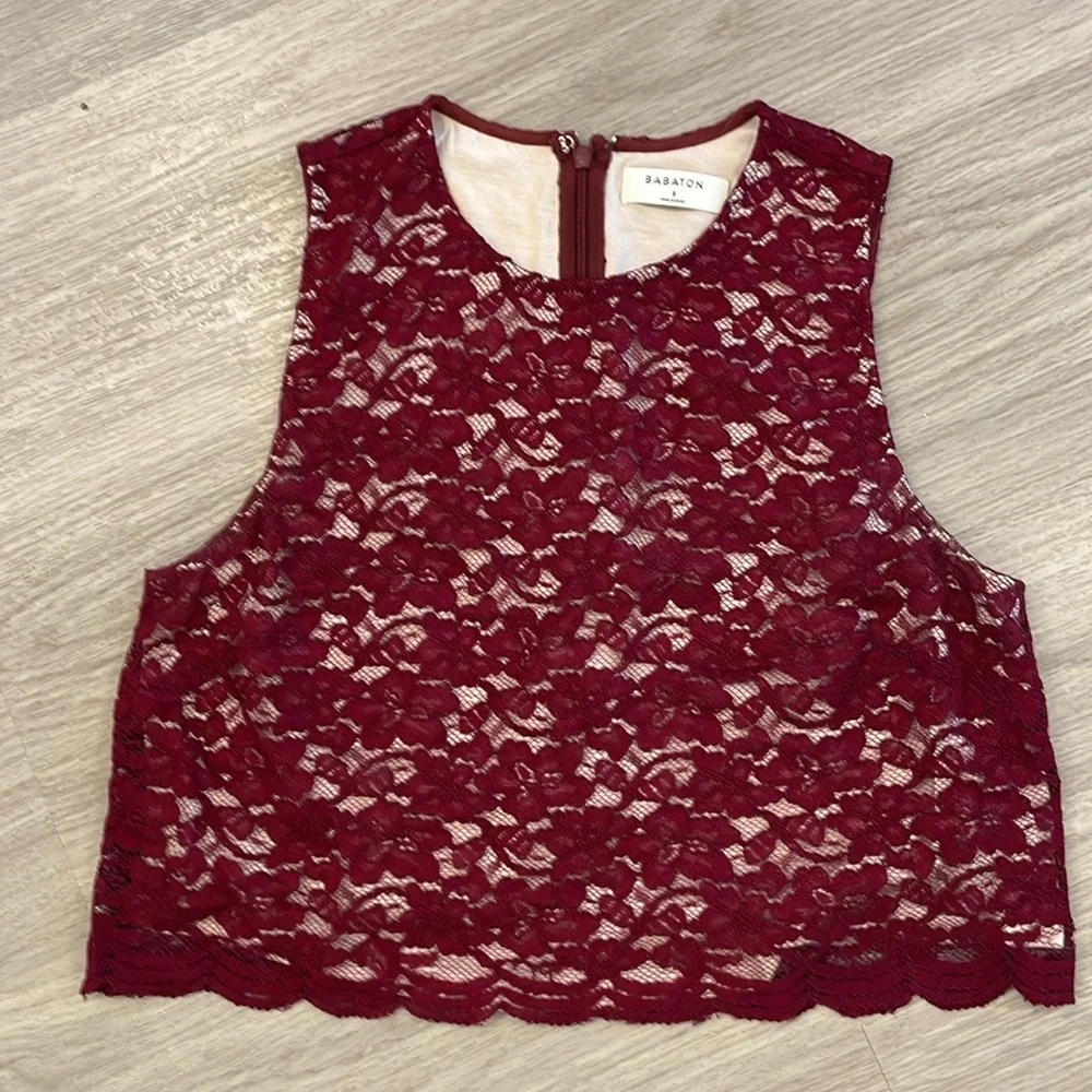 BABATON Aritzia Cute Burgundy Lace Crop Top. Size 2 - Picture 3 of 8